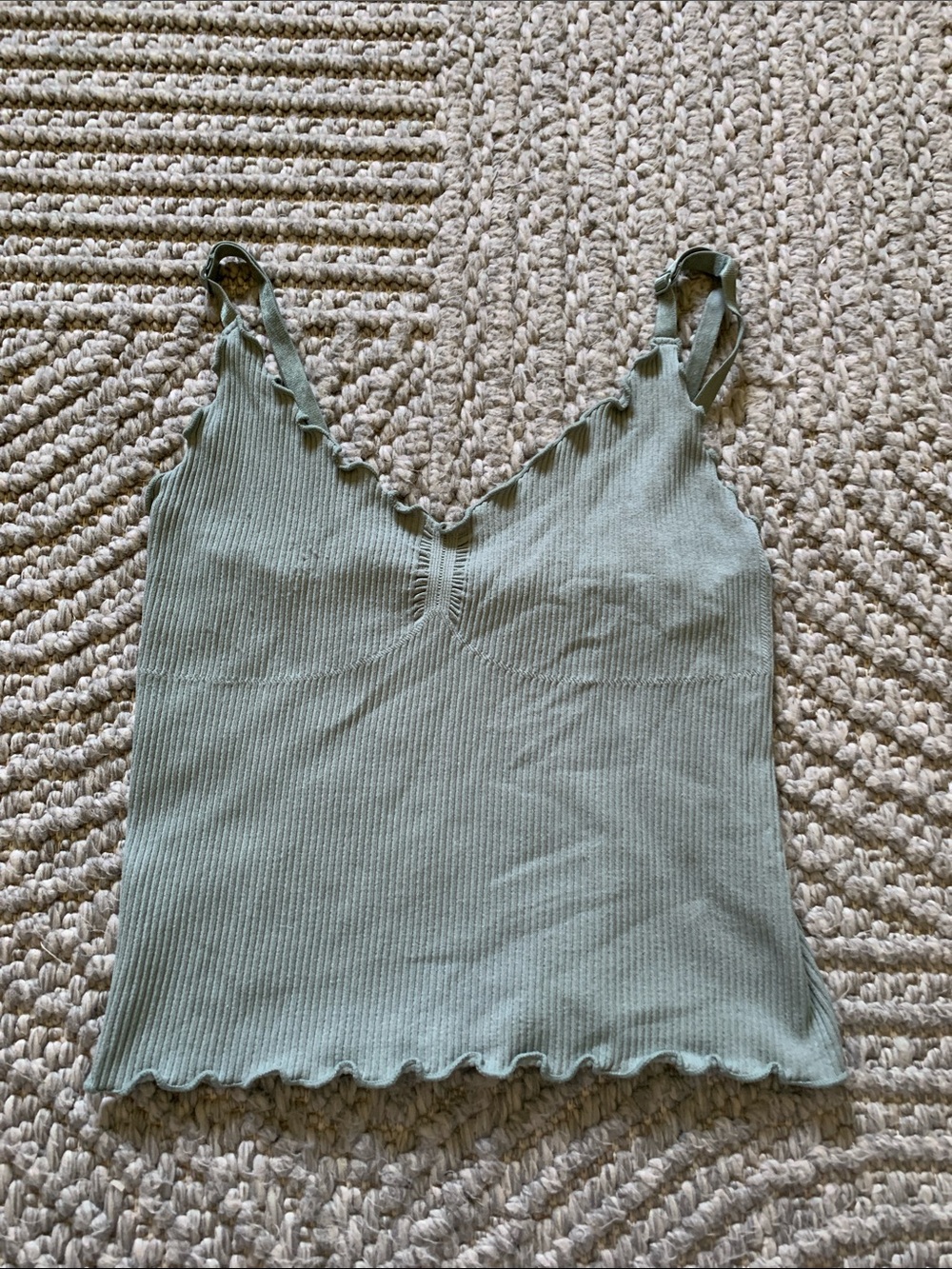 Ardene Sage Green Ribbed Scallop-Trim Camisole